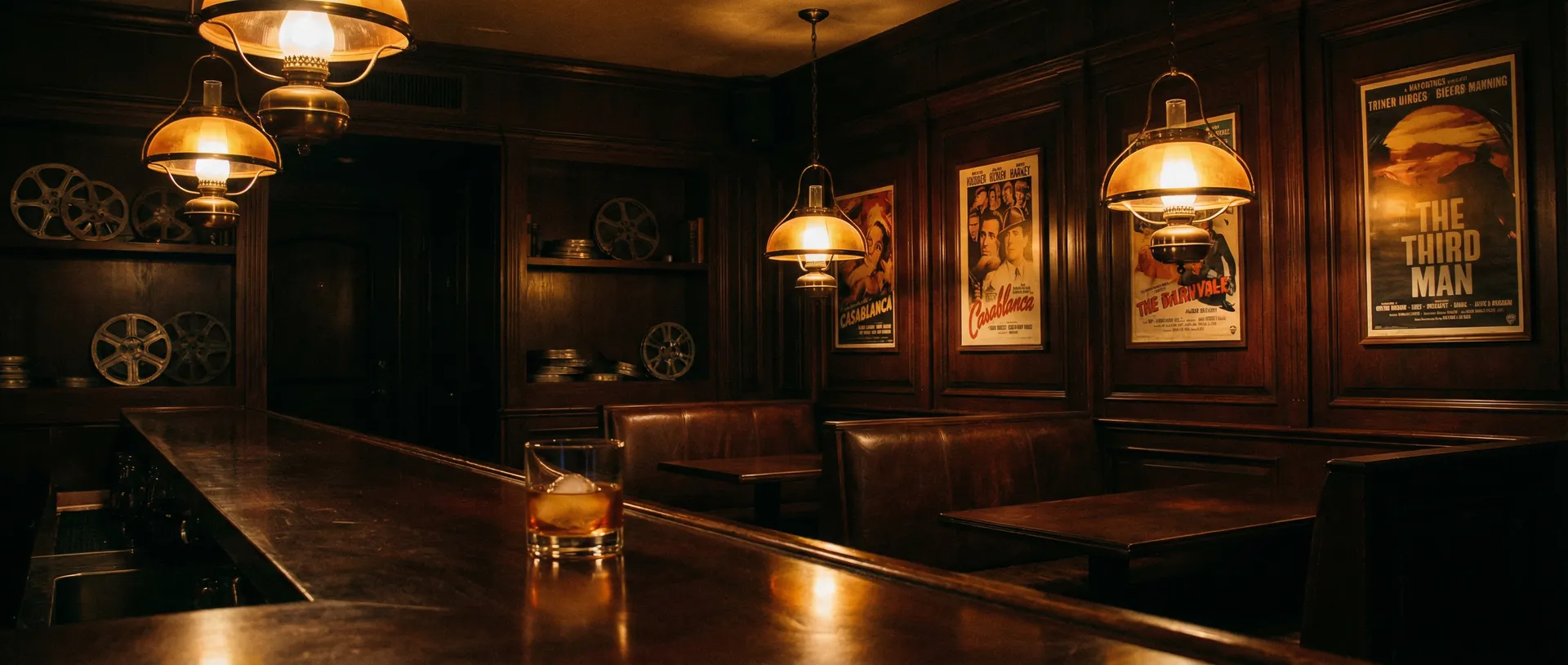 老式酒馆吧台上的威士忌杯与暖黄灯光 - 91网页版 酒馆氛围